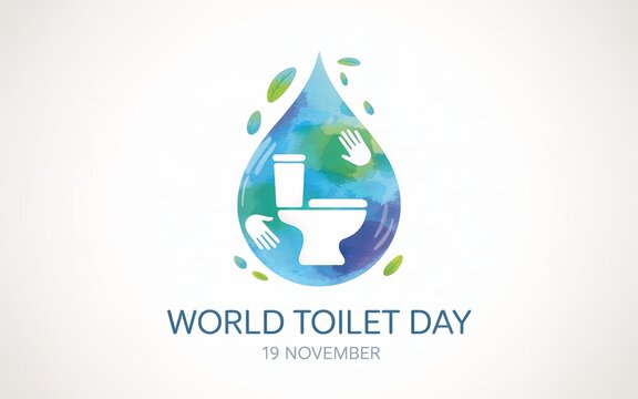 World Toilet Day Illustration with Toilet, Water Drop, and Globe