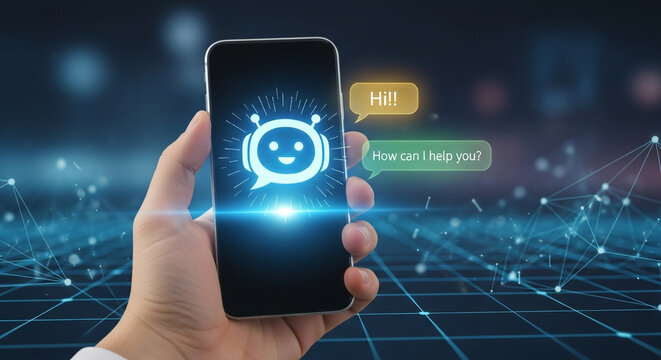 Innovative chatbot service on mobile device offering instant support and engagement, creating a dynamic customer experience with intelligent automation