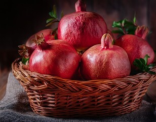 a basket full of red pomegranates