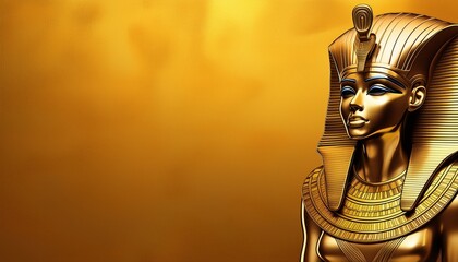 a golden yellow ancient egypt texture wallpaper background with a lot of empty blank copyspace pharaoh in the right side