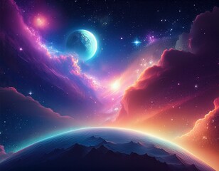 colorful space galaxy cloud nebula stary night cosmos universe science astronomy supernova planetary planet and moon background wallpaper