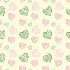 Seamless Abstract Heart Pattern in Pink and Green