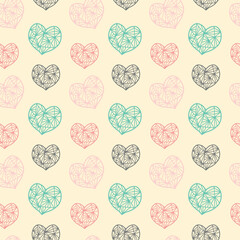Colorful Geometric Heart Seamless Pattern on Beige