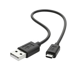 Black U S B to Micro U S B Cable isolated on a transparent background