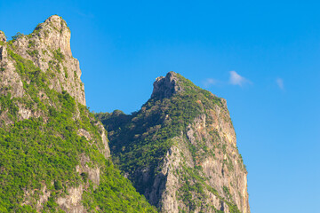 The tall Rocky mountain and high cliffs covered with dense forest. Which are rich in ecosystem.