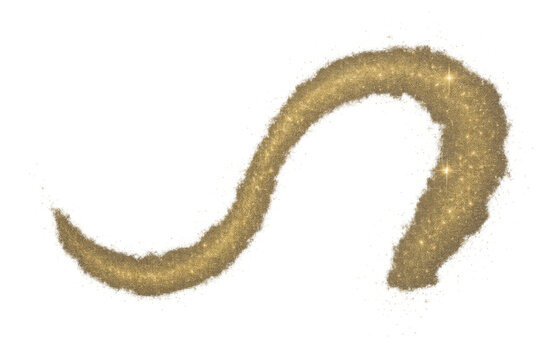 Golden glitter trail with sparkling particles on transparent background creating a festive abstract design