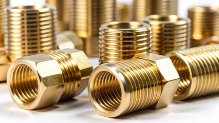 Close up of shiny brass couplings and fittings