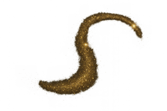 Golden glitter dust flowing forming an abstract shiny swirl on transparent background, symbolizing magic and elegant celebration