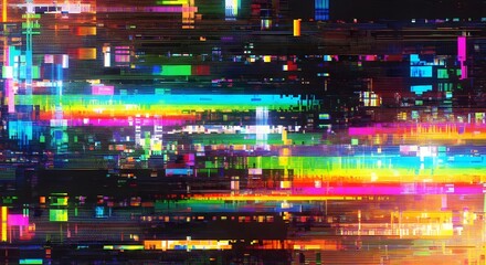 Abstract glitch art with horizontal lines and vibrant colors creating a digital error effect