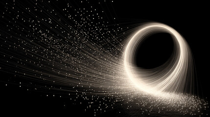Circular streams of light spiral in glowing motion, creating a dynamic, futuristic effect, symbolizing energy, flow, connectivity, and motion in a visually striking scene.
