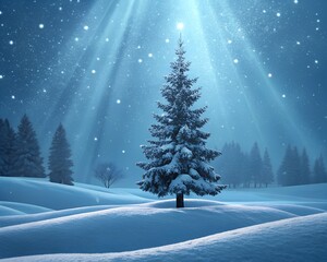 Fototapeta premium snow covered evergreen tree winter landscape illustration 