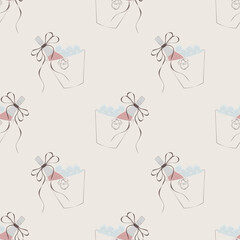 Coquette Champagne Bucket Seamless Pattern – Pink Ice Bucket with Ribbon Bow Party Celebration Background