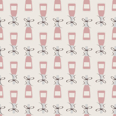 Elegant Coquette Style Seamless Pattern with Champagne Bottles and Ribbons – Blush Pink Aesthetic Background
