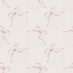 Coquette Disco Ball Seamless Pattern with Pink Ribbon – Girly Party Wallpaper Design