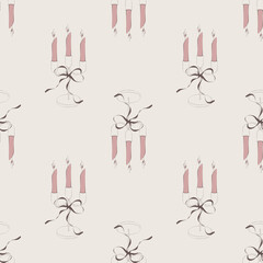 Coquette Candle Candelabra Seamless Pattern with Pink Taper Candles and Bow – Vintage Party Aesthetic