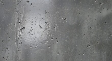 A close up of a gray concrete wall with small holes and cracks creating a textured surface detail