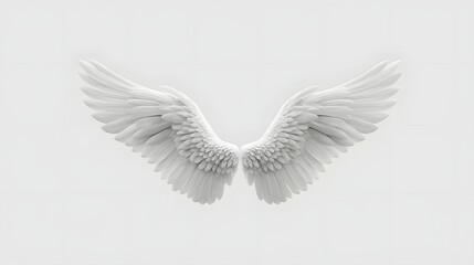 Fototapeta premium Beautifully rendered white angel wings showcasing intricate feather details and a soft ethereal glow are isolated on a clean bright white background for a symbolic and graceful representation