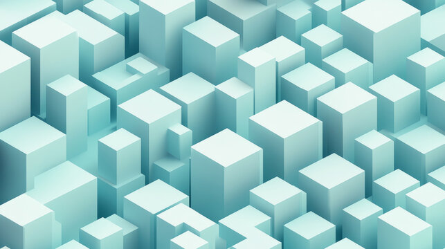 Abstract Isometric Background of Blue Blocks and Cubes