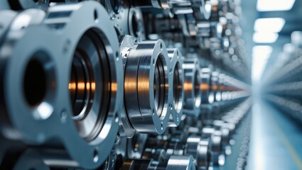 Close-up of precision mechanical components in a manufacturing facility
