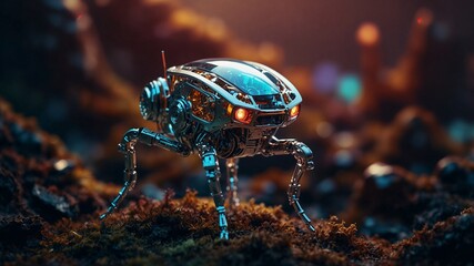 High tech bug for surveillance and security espionage captured in a sci fi inspired concept showcasing futuristic robotics, digital intelligence, and emerging reality in advanced technology design