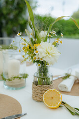 Floral Table Decor with Citrus and Rustic Elements