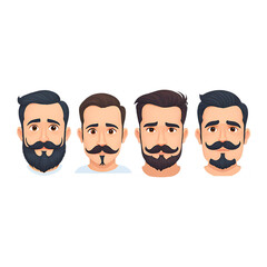 Four cartoon men with different beard styles isolated on black background isolated on white background isolated on transparent background silhouette