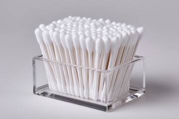 A neat arrangement of cotton swabs in a clear container