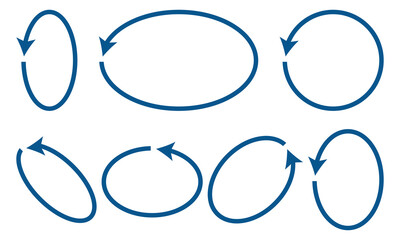 Oval circle rotate arrow icon. Ellipse orbit line arrow symbol. Oval circumference sign. Vector illustration isolated on white background.