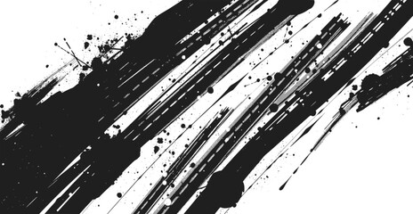Obraz premium Scattered black ink brush strokes and splatters isolated on