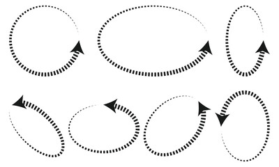 Oval circle rotate arrow icon. Ellipse orbit line arrow symbol. Oval circumference sign. Vector illustration isolated on white background.