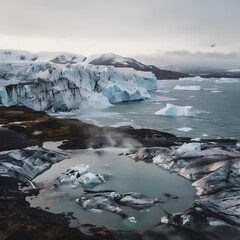 Melting glaciers due to global warming.