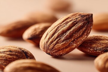 Close up photo of brown textured almonds in high detail