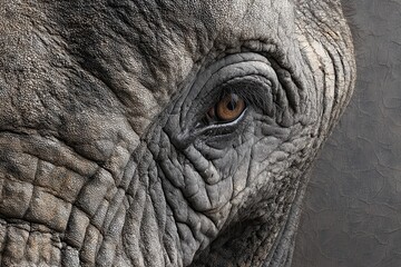 Close view of an elephant skin with a focused eye