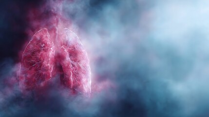Naklejka premium Abstract visualization of glowing human lungs within atmospheric mist
