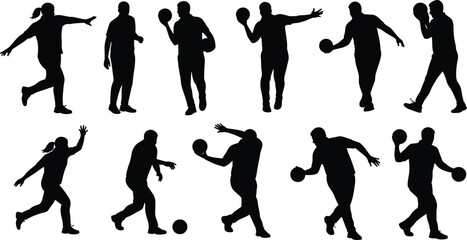 Silhouette collection of people playing dodgeball in various action poses, vector illustration for sports activity, fitness, and recreational game design