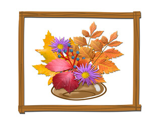 Autumn bouquet of leaves and flowers