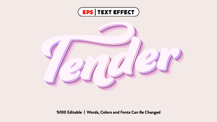 Tender word script text effect with soft pastel pink and purple colors for elegant design and creative typography style