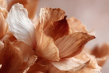 Close up view of papery onion skin revealing delicate layers