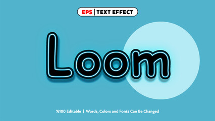 Loom text effect editable neon style glowing vector design with blue background and circular highlight