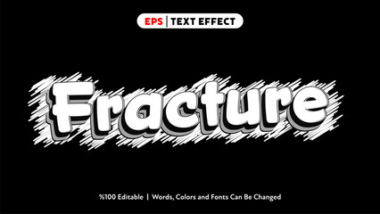 Fracture text effect editable vector with sketch style and bold white font on black background for graphic design projects