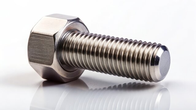 Shiny titanium bolt with hex head isolated on a white background