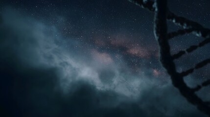 A Double Helix DNA Molecule Floating in Cosmic Space Amongst Stars and Nebulas