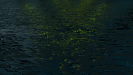 Calm Water Reflecting Soft Green Lights at Night