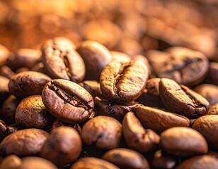 Roasted Coffee Beans Close Up Warm Lighting