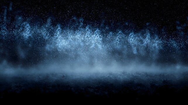 Abstract glowing blue particles and mist create an ethereal cosmic like atmosphere - Powered by Adobe