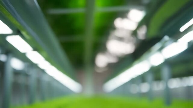 Lush green lettuce growing in a modern vertical farm facility
