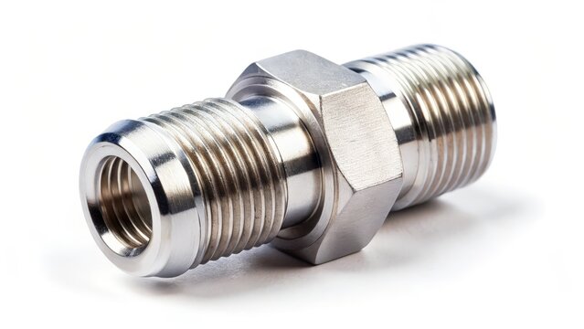 Shiny Hydraulic Fitting Isolated on White Background