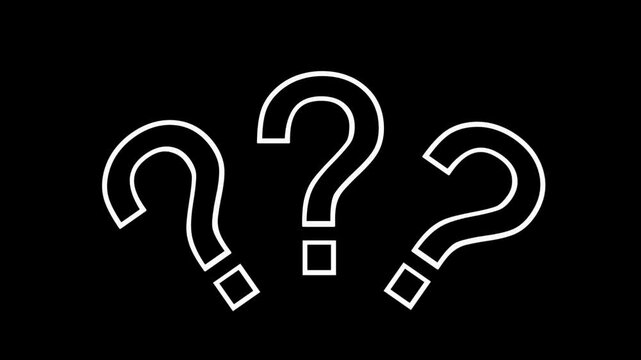 Animated questions spinning. Question marks floating, pondering decisions and seeking solutions. Animated question mark. 