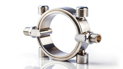 Shiny Stainless Steel Pipe Clamp Isolated on White