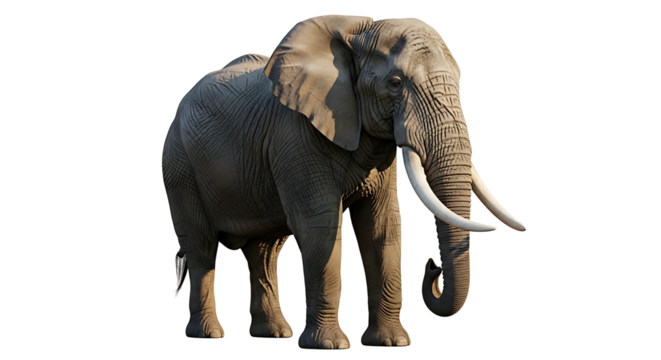 African Elephant Standing Isolated White Background Majestic Wild Animal.